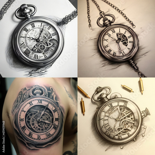 Vintage clock tattoo design