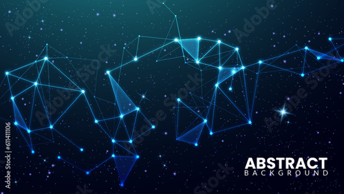 Geometric plexus lines with stars on a dark background. Triangle shapes and stars in the night sky for a fantasy story. Celestial space wallpaper and zodiac constellation