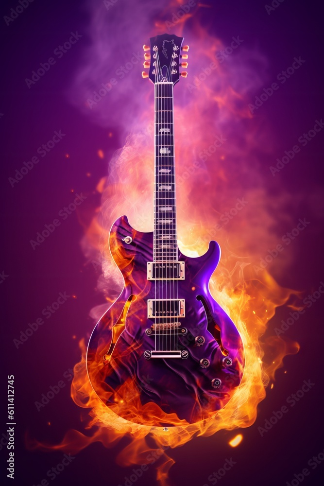 Fototapeta premium Heavy Metal Guitar on Fire