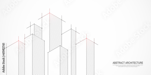 Architectural drawing with building construction. Creative vector illustration of modern architecture