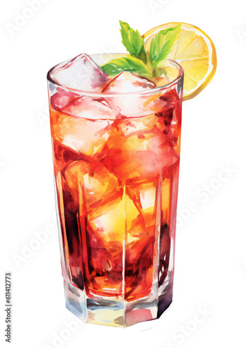 highball cocktail in watercolor design isolated on transparent background