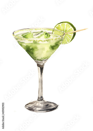 Margarita cocktail in watercolor design isolated on transparent background
