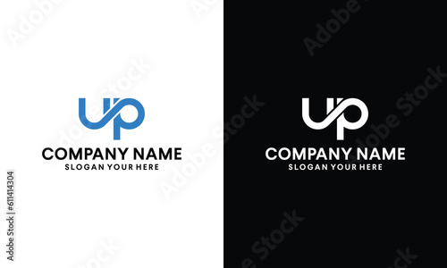 Letter Initial UP Logo Design Template Vector Illustration on a black and white background.