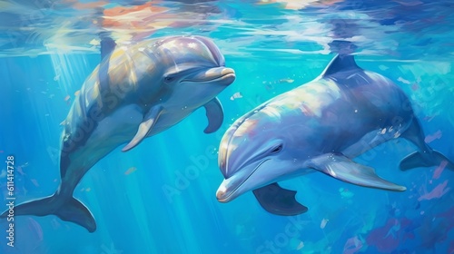 Majestic Dolphins Gracefully Gliding Through Crystal-Clear Waters
