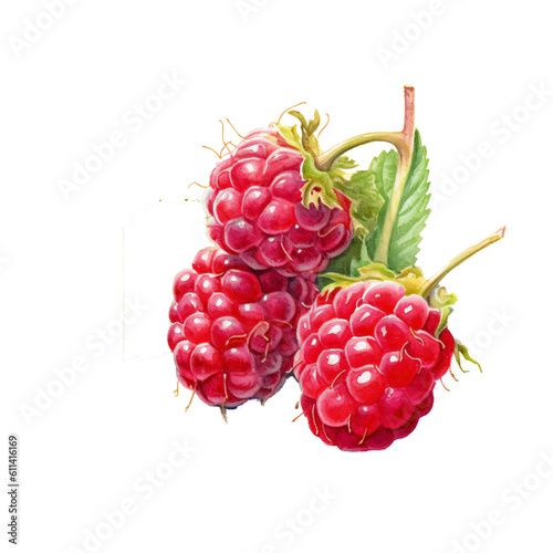 raspberries in watercolor design isolated on transparent background