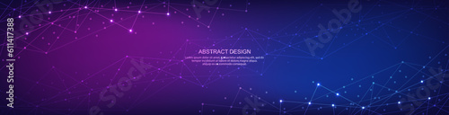 Digital technology background of global network connection and communication with connecting the dots and lines for banner design or header