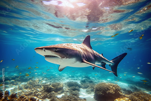 Close-up of a shark shot under water. generative AI tools