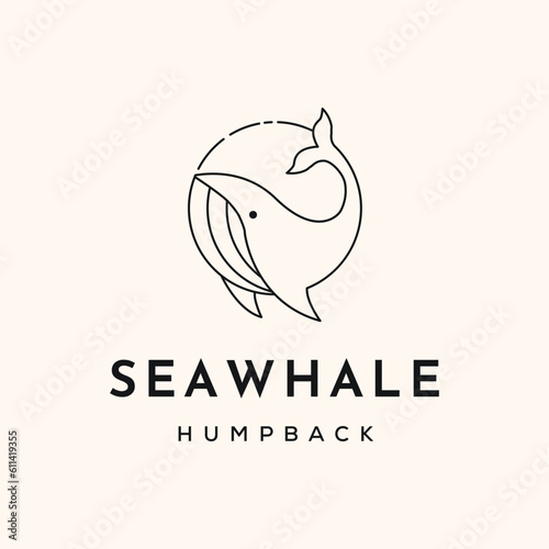 whale ocean line art logo vector minimalist illustration design, sea whale logo design