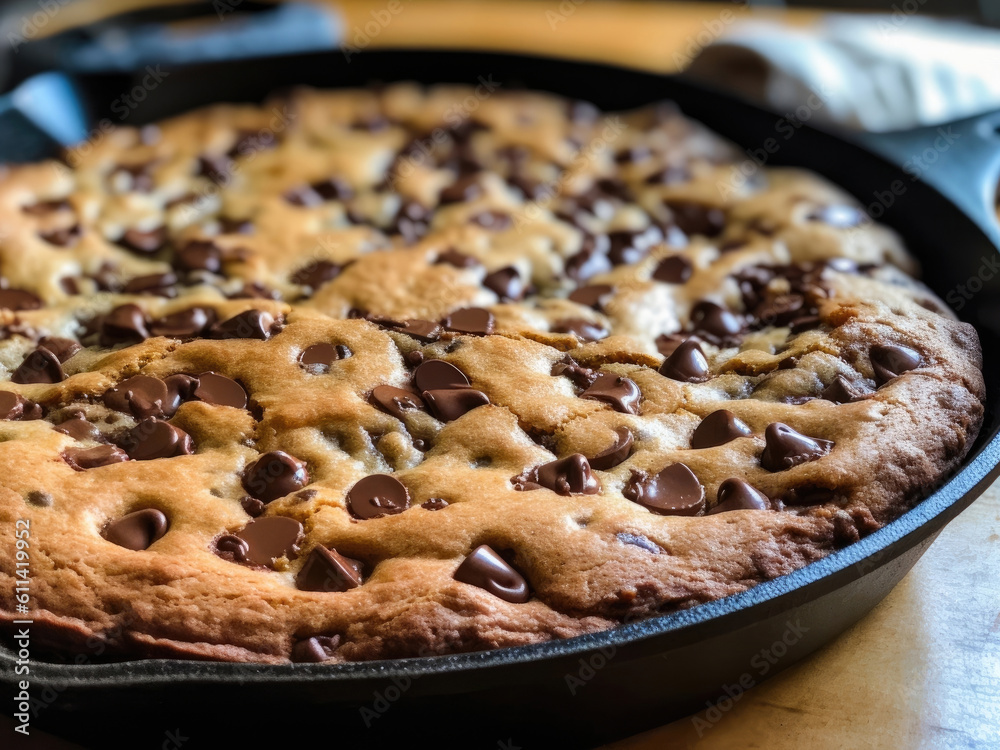 Skillet roasted chocolate chips cookie cake