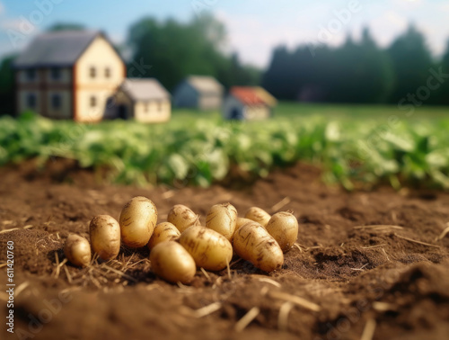 Young potatoes on field
