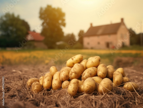 Young potatoes on field