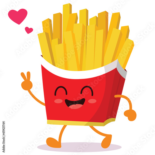 Happy smiling Kawaii cute cartoon french fries. Vector flat cartoon character illustration icon design. Isolated on white background.
