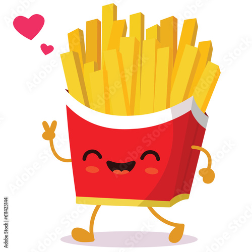 Happy smiling Kawaii cute cartoon french fries. Vector flat cartoon character illustration icon design. Isolated on white background.
