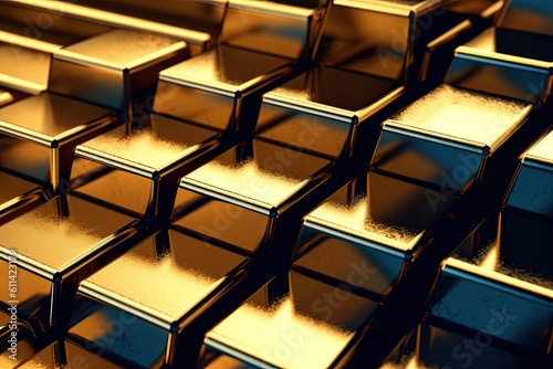 Gold bars art background on table close-up Generative AI
