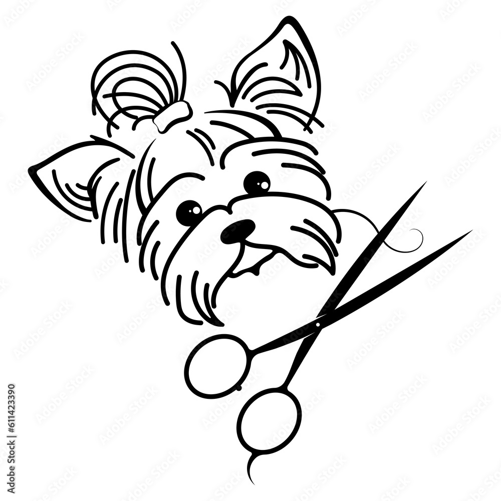 Cute muzzle yorkie. Symbol for grooming salon Stock Illustration