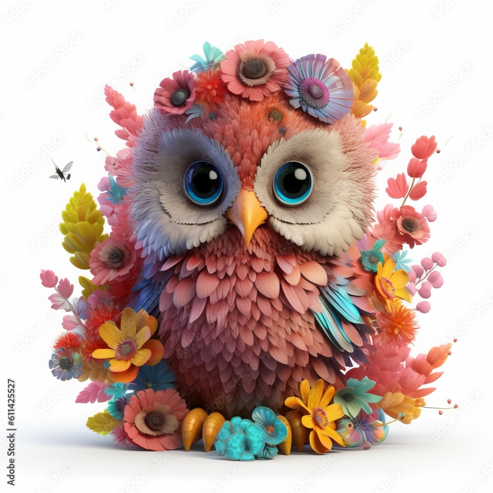 Super Cute Baby Owl Surrounded by Flowers