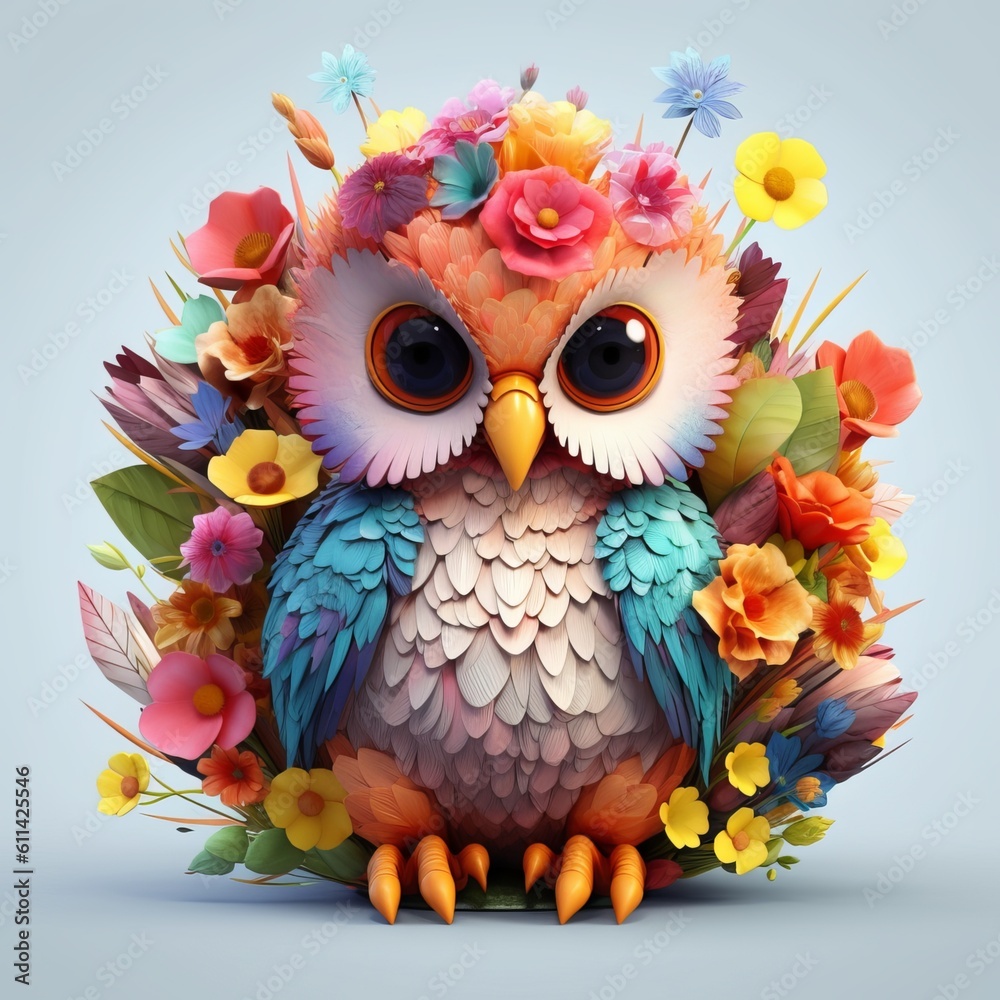 Super Cute Baby Owl Surrounded by Flowers Super Cute Baby Owl Surrounded by Flowers