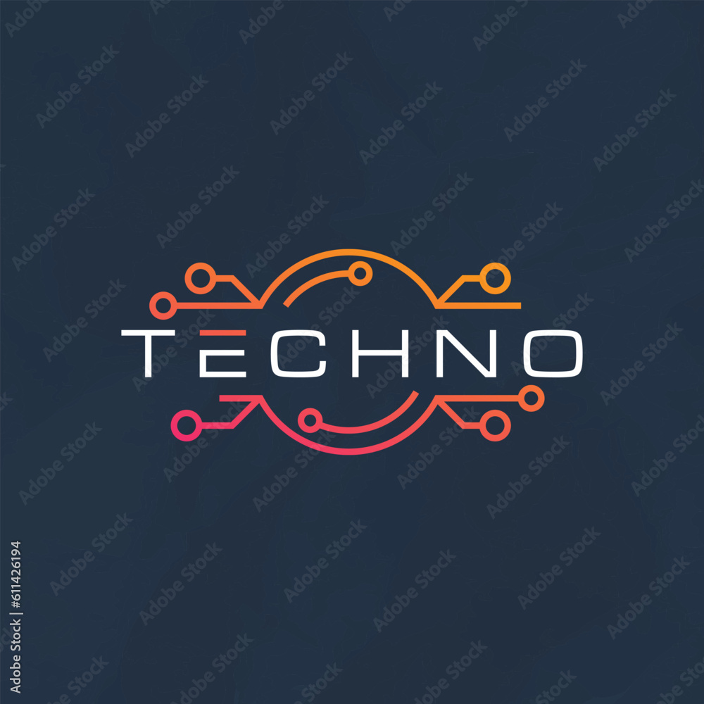Technology logo design template with simple and modern lines