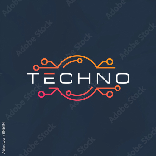 Technology logo design template with simple and modern lines
