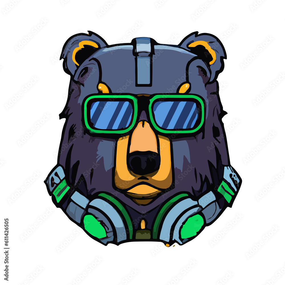 Cyberclaws: Futuristic Stylish Bear in a Cyberpunk World - A Modern Illustration of Techno-Enhanced Power