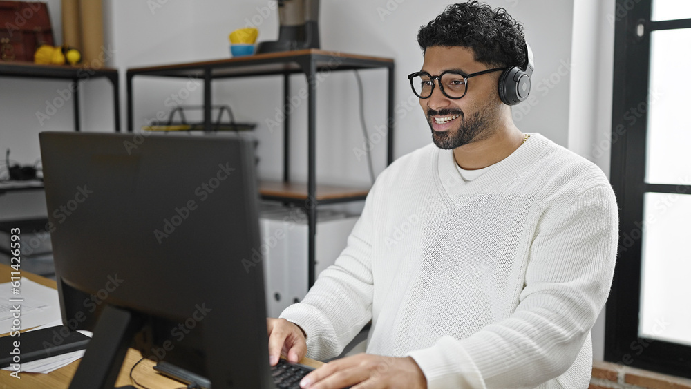African american man business worker having video call at office