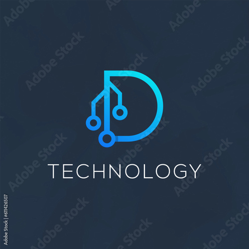Initial D letter with element technology logo design template