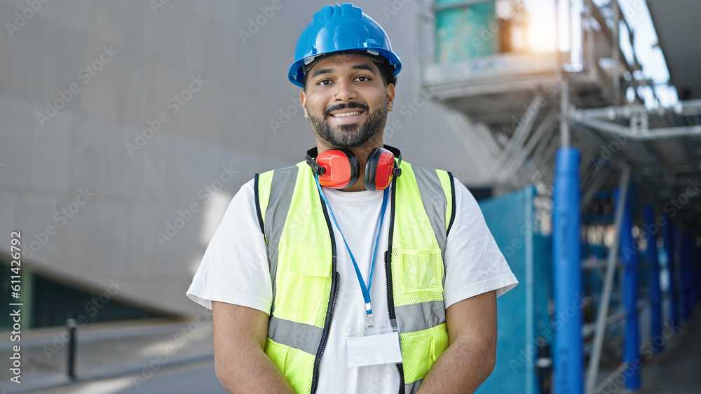 African american man builder smiling confident standing at street African american man builder smiling confident standing at street