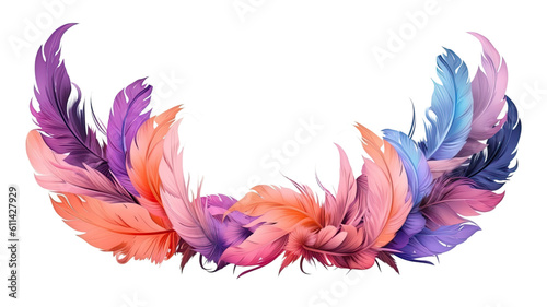 decorative colorful border with a pattern of detailed feathers, generative ai