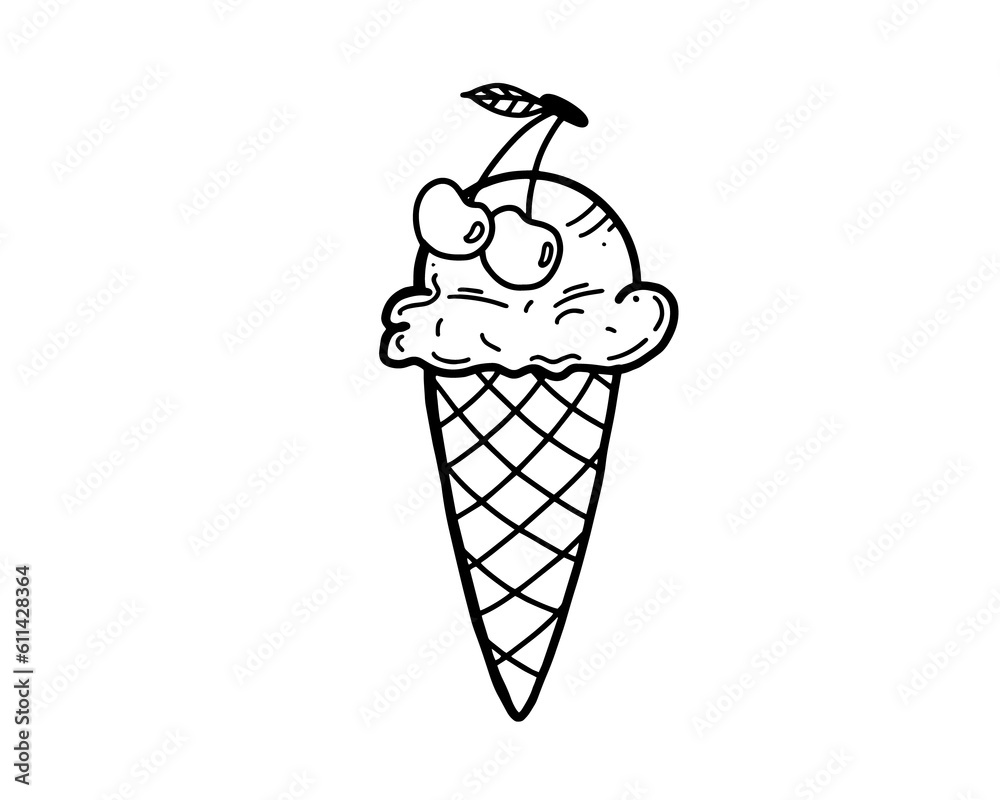 ice cream cone cherry sweet dessert Outline Simple vector illustration ice cream cone cherry sweet dessert Outline Simple vector illustration