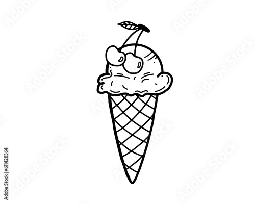 ice cream cone cherry sweet dessert Outline Simple vector illustration