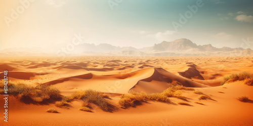 Sand dunes in a desert with a view of mountains  Generative AI