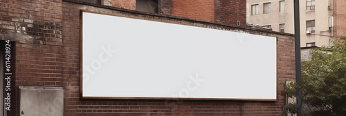 Highly Detailed Small Blank Billboard in City with Brick Wall Clean Advertising, banner, generative AI