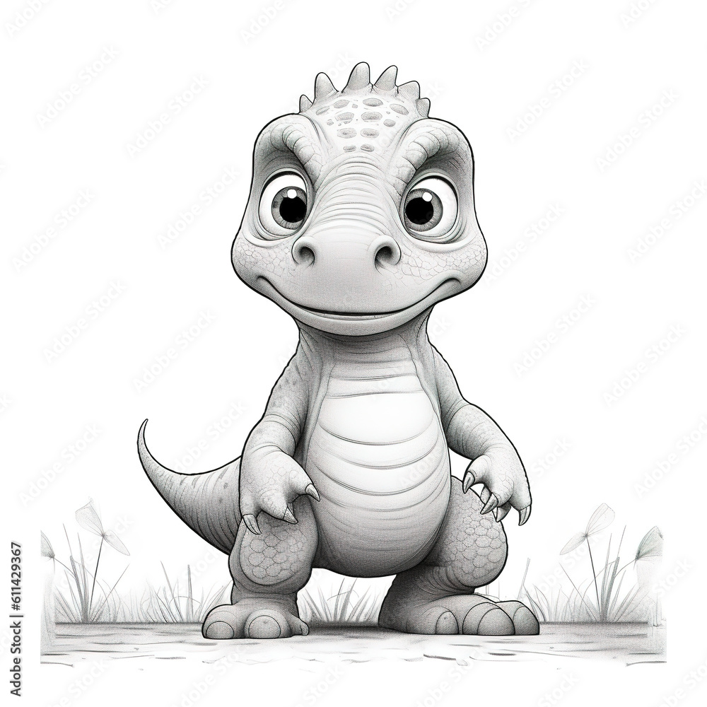 Coloring Page of a Tiny Dinosaur for Kids. No colour. Drawing Stock Illustration | Adobe Stock