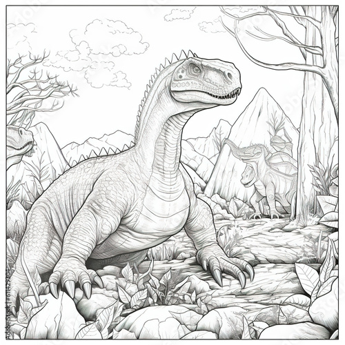 Vászonkép Coloring Page of a Dinosaur for Kids. No colour. Drawing