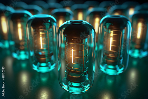 A group of glass cylinders with the number 3 on them. Generative AI photo