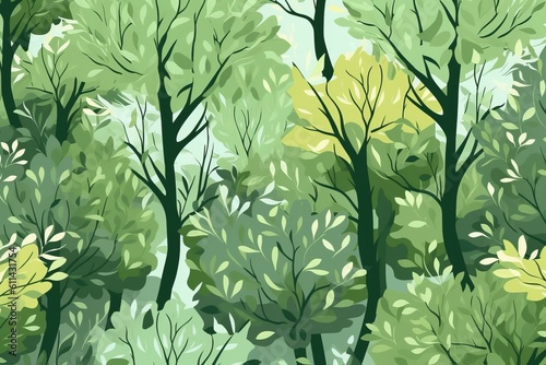 Green trees in the forest wallpaper Generative AI
