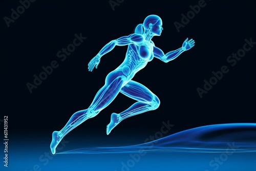 A blue background with a silhouette of a running man. Generative AI