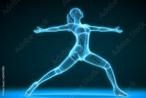 A blue graphic of a woman doing yoga. Generative AI