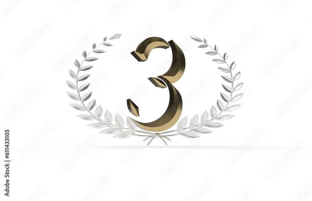 Naklejka premium Embracing Victory: Dynamic 3D Illustration Commemorates Third Place Honor