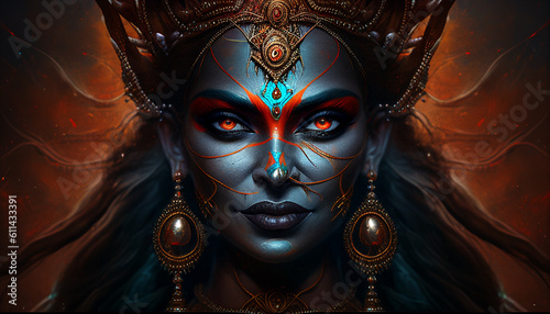 kali portrait face goddess  hindu goddess famous generative AI Goddess of Empowerment  photo