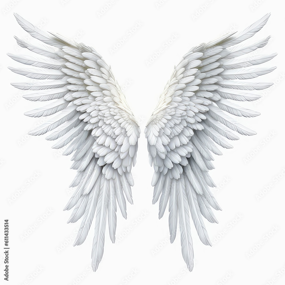 Fototapeta premium Golden white Angel Wings Mockup,isolated on white background,Generative AI.
