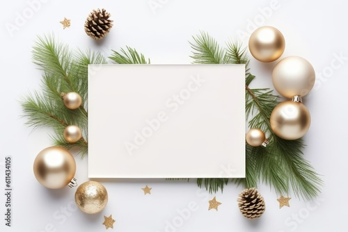 Silver and gold christmas decorations on a white background Generative AI photo