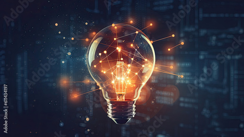Digital marketing, Creative, New ideas and innovation for business growth, Light bulb shape and business icon with network connection, Generative AI