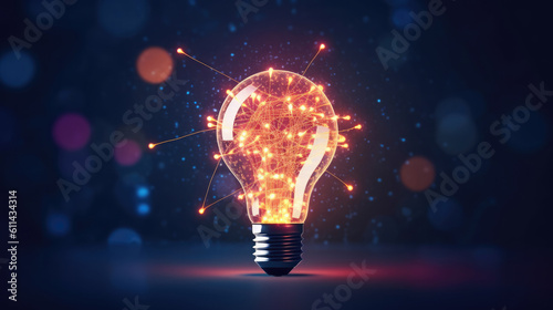 Digital marketing, Creative, New ideas and innovation for business growth, Light bulb shape and business icon with network connection, Generative AI