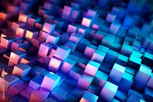 A digital art of cubes with a blue and pink background. Generative AI