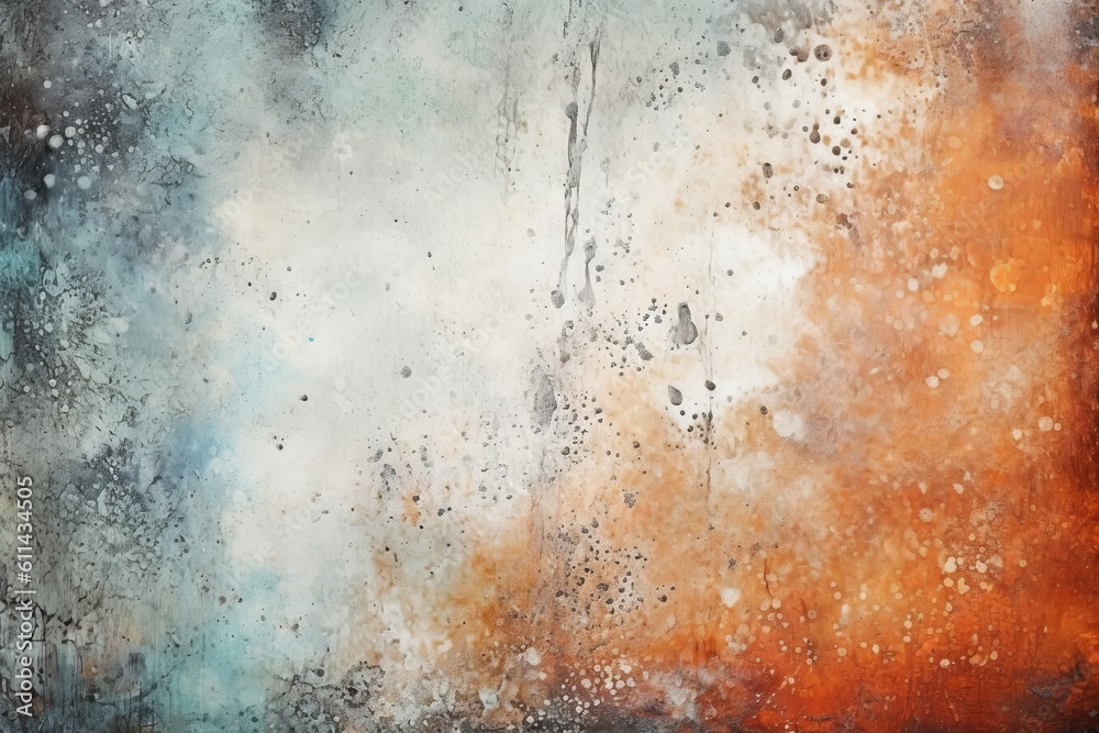 A watercolor painting with orange, blue, and white colors. Generative AI