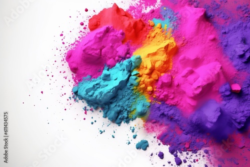A colorful powder is seen in front of a white background. Generative AI