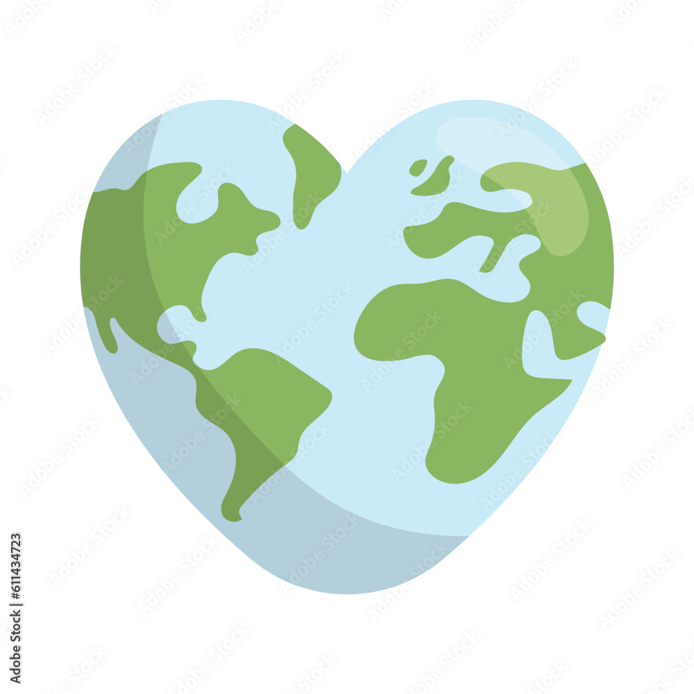 Heart shaped earth. Environment care. Save and love the planet. Heart shaped earth. Environment care. Save and love the planet.