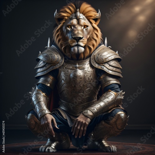 Lion worrier in metallic suit 