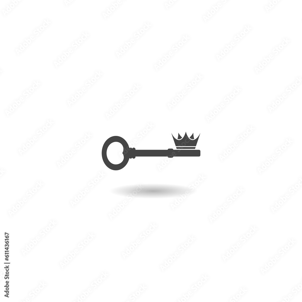 Crown old key logo icon with shadow Crown old key logo icon with shadow